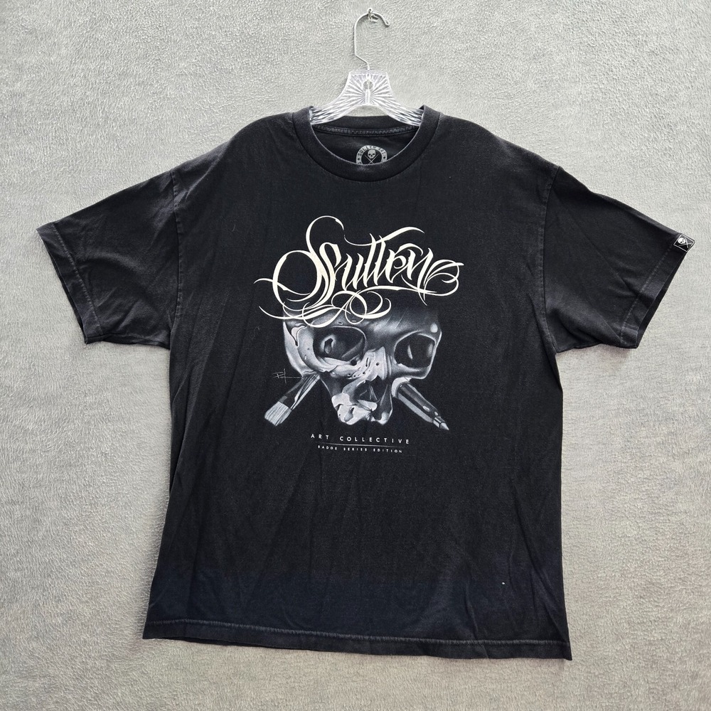 Sullen Men Shirt XL Black Poch Skull Ink Art Logo Graphic Crew Neck Short Sleeve